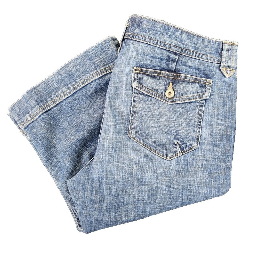 Eddie Bauer Denim Capri Shorts Blue Womens 14 Stretch Cuffed Pedal Pushers